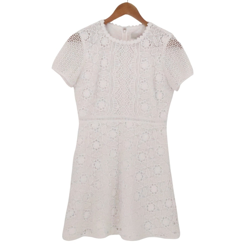 LOFT Floral Lace Mini Dress Womens Size 2P White Short‎ Sleeve Bridal Clean Girl